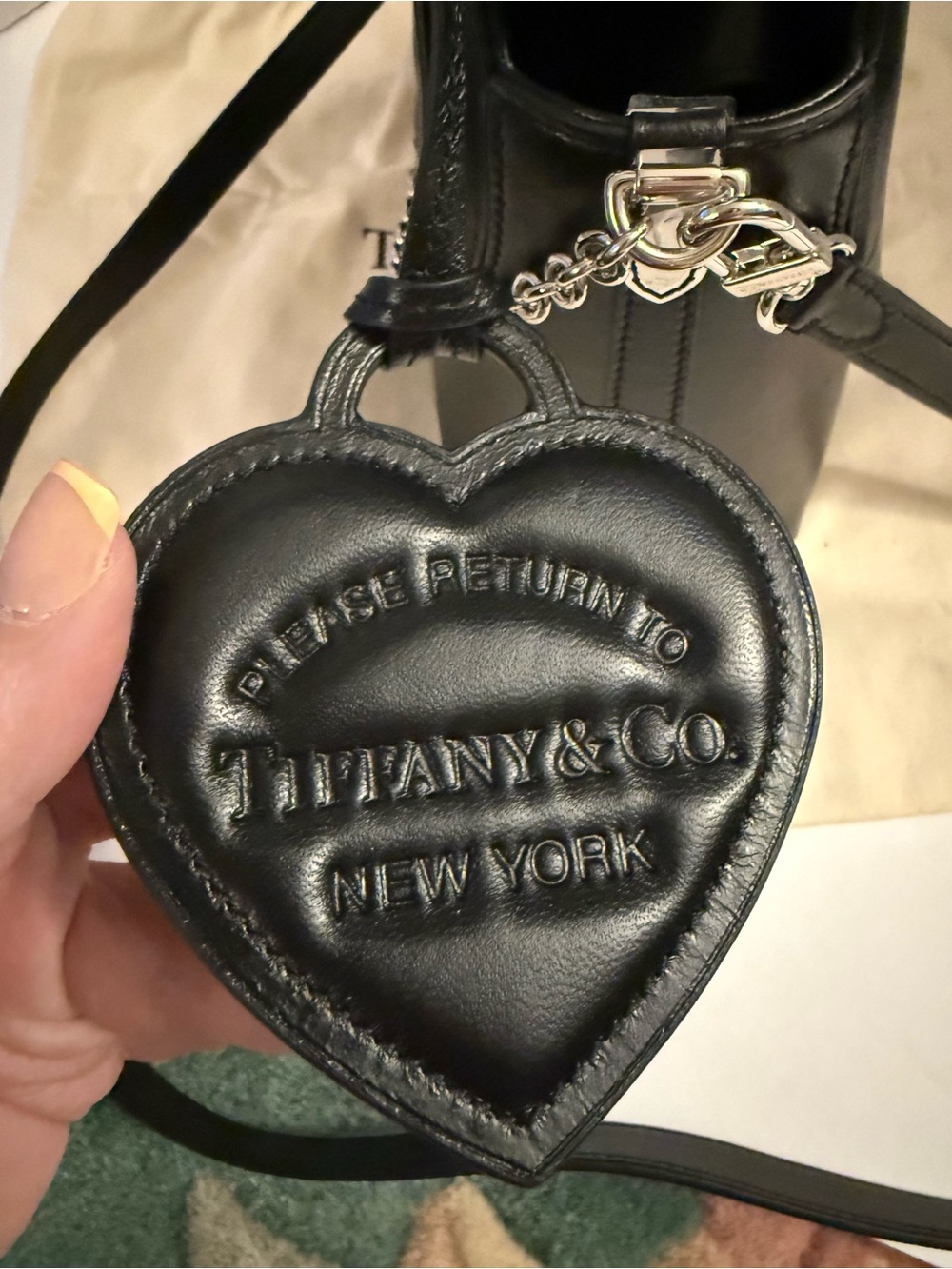 Tiffany & Co. Black Quilted Leather Heart Tote with Chain Strap Purse - Picture 8 of 10